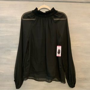 Joie Blouse Black High Collar Sheer Long Sleeves Small  New with Tags Pit